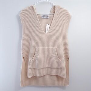 Anthropologie 100% Cashmere V-Neck Hooded Sleeveless Sweater Vest In Ivory NWT
